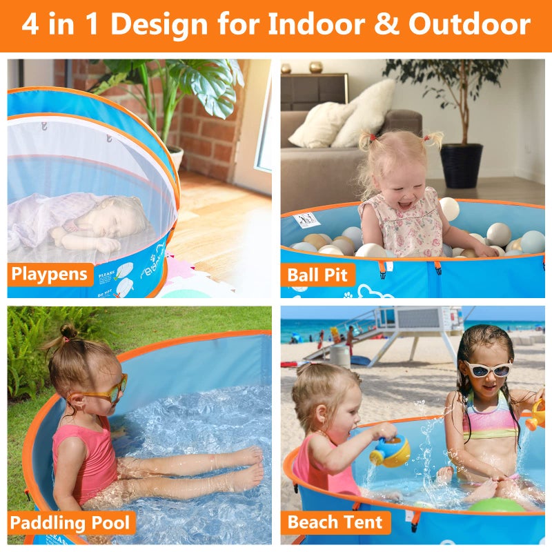 Peradix Paddling Pool for Kids & Pets, Kids Ball Pit Tent 3 in 1, Pop Up Wading Pool Tent with UV Protection Sunshade Canopy Basketball Hoop, Portable Beach Backyard Toys for Indoor Outdoor Activity - Image 2